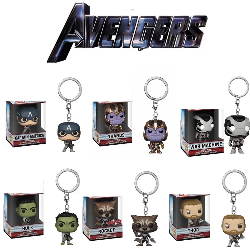 Funko Marvel Avengers Endgame Portachiavi Captain America War Machine Hulk Thor Thanos Rocket Action Figure Toys