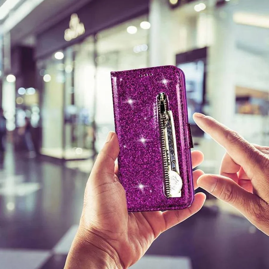 Stylish Glitter Leather Wallet Flip Case Cover