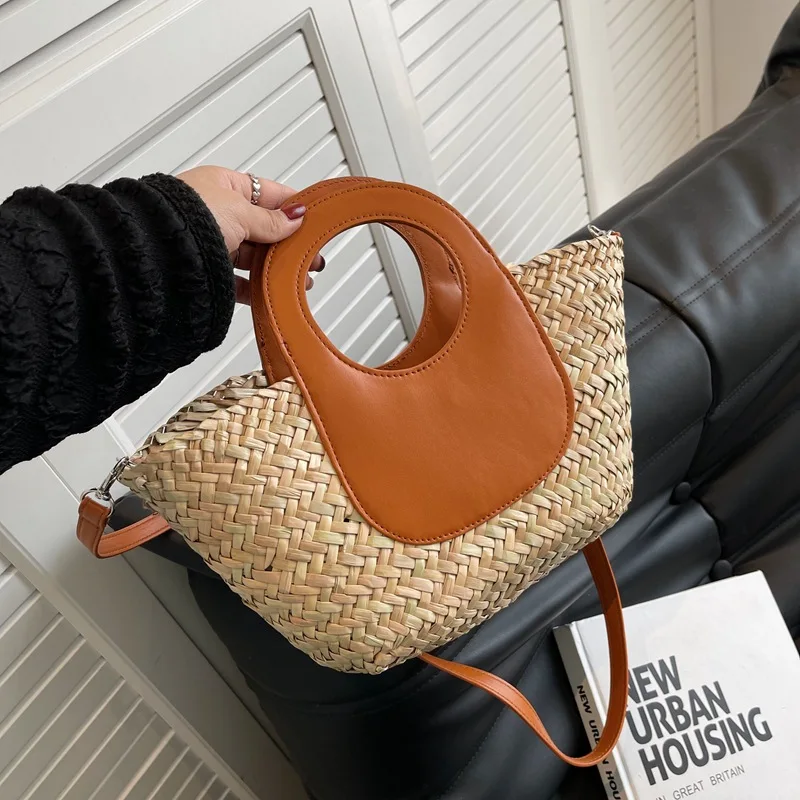 CGCBAG Bolsos de mano con diseño de tejido de paja de verano para mujer, tendencia 2022, bolso de hombro de gran capacidad, bolsos cruzados de playa sencillos para mujer