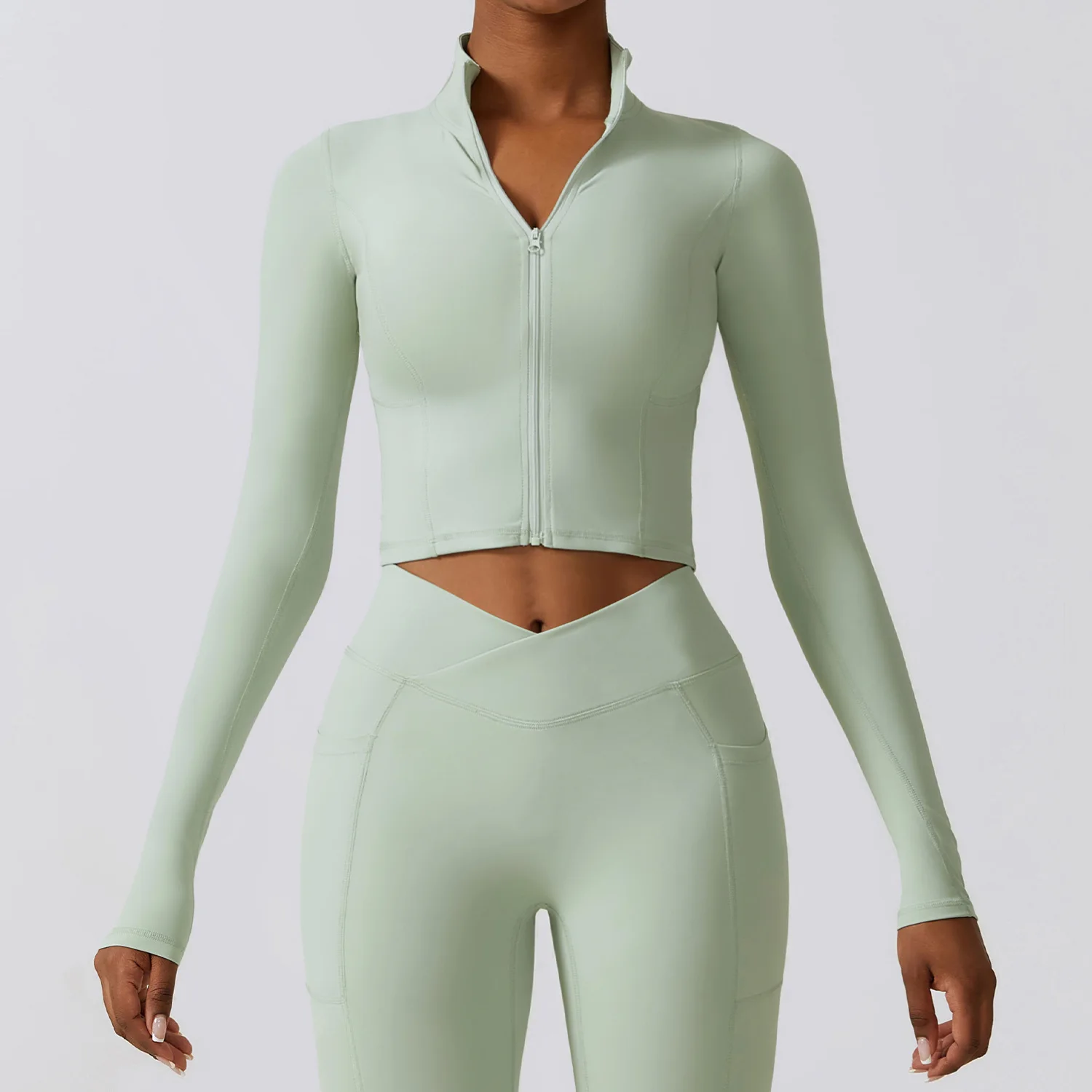 Women Sport Jackets Zipper Slim Yoga Coat Quick Dry Running Jacket Elastic Long Sleeve Thumb Hole Gym Fitness Top Clothes Female