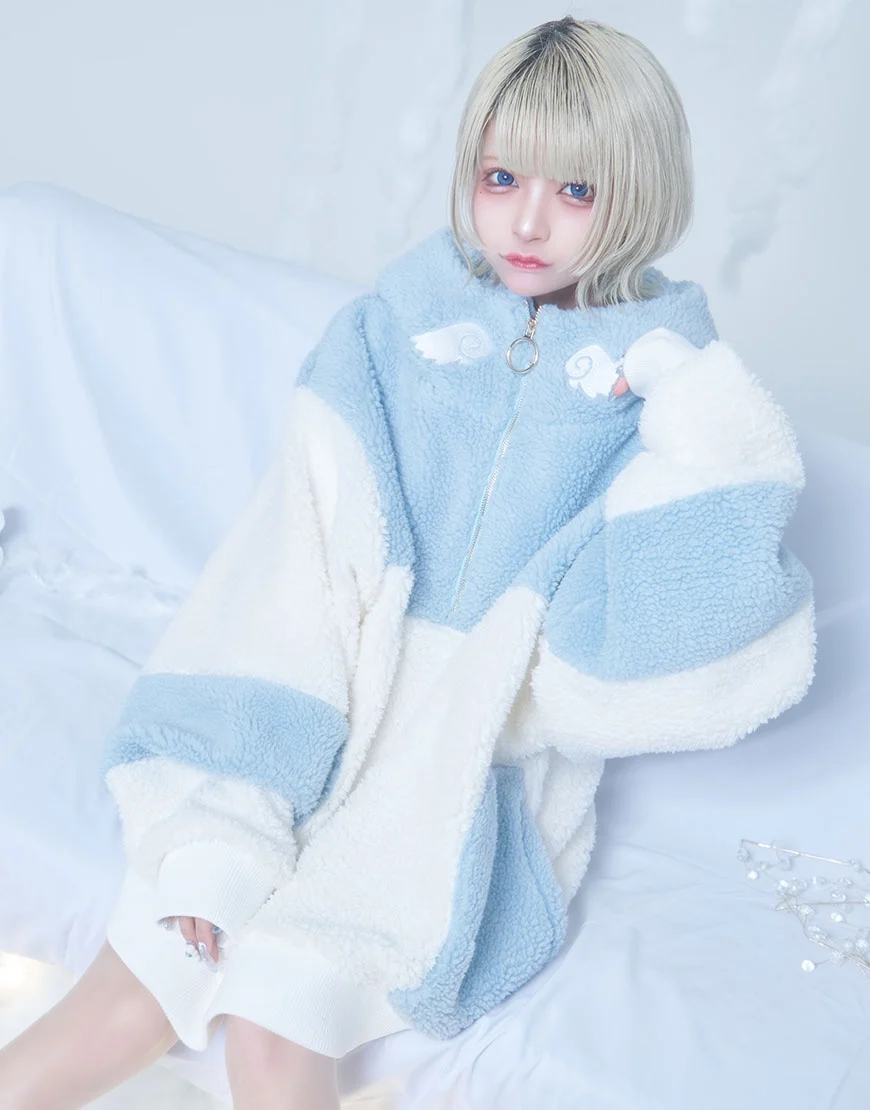 Japanese Style Sweet Cute Long Sleeve Hooded Women's Sweater 2023 Winter High-End Fashion Mine Water Color Wool Wings Sweater