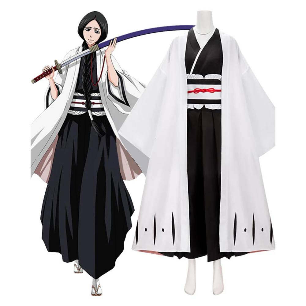 

Anime Bleach Unohana Retsu Cosplay Costume Women Girls Black Kimono Uniform Suit with White Robe Halloween Party Outfits