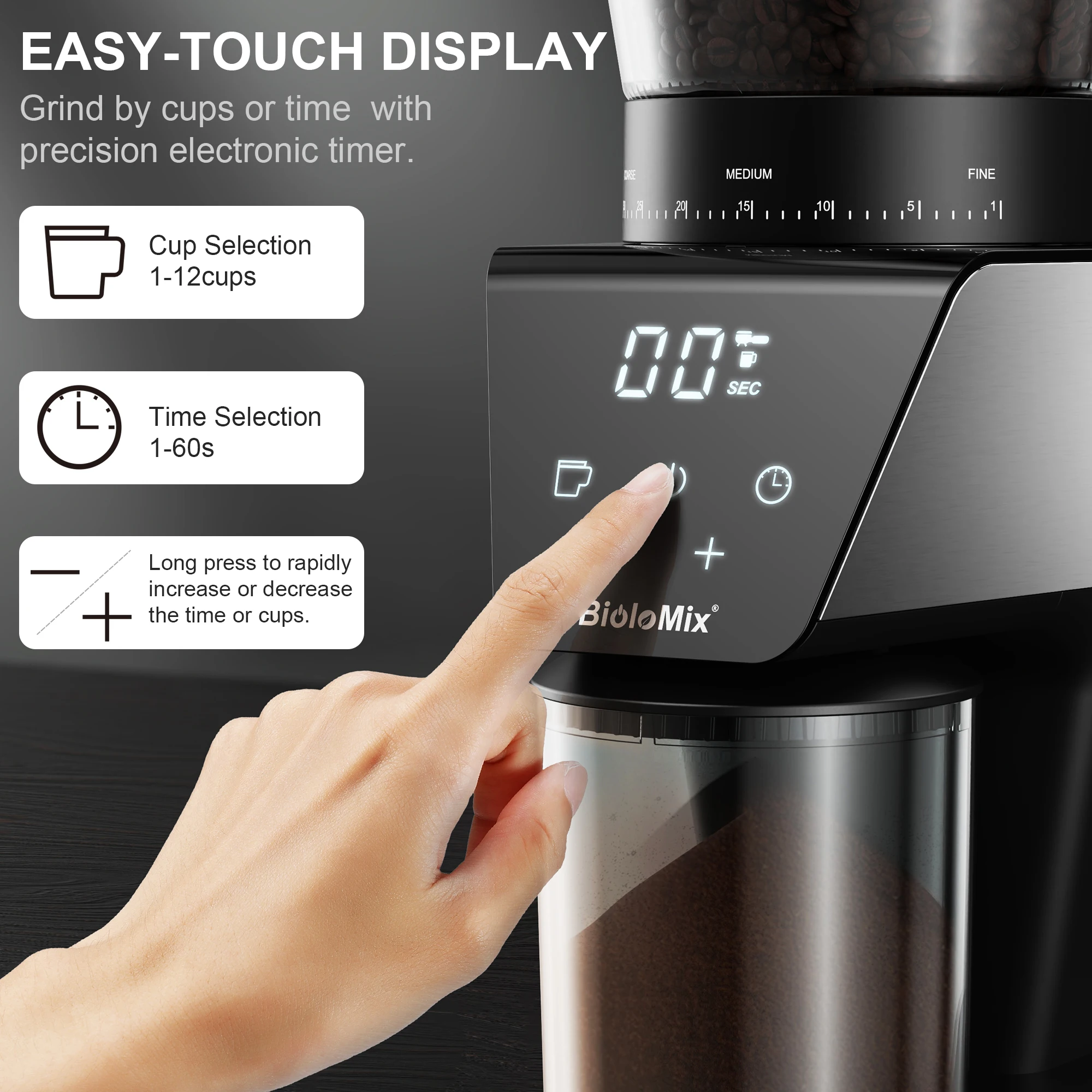 Burr Coffee Grinder Electric,Touchscreen Coffee Grinder,24 Grinding  Settings Electric Coffee Bean Grinder with Timer Setting for  Espresso/Drip/Pour