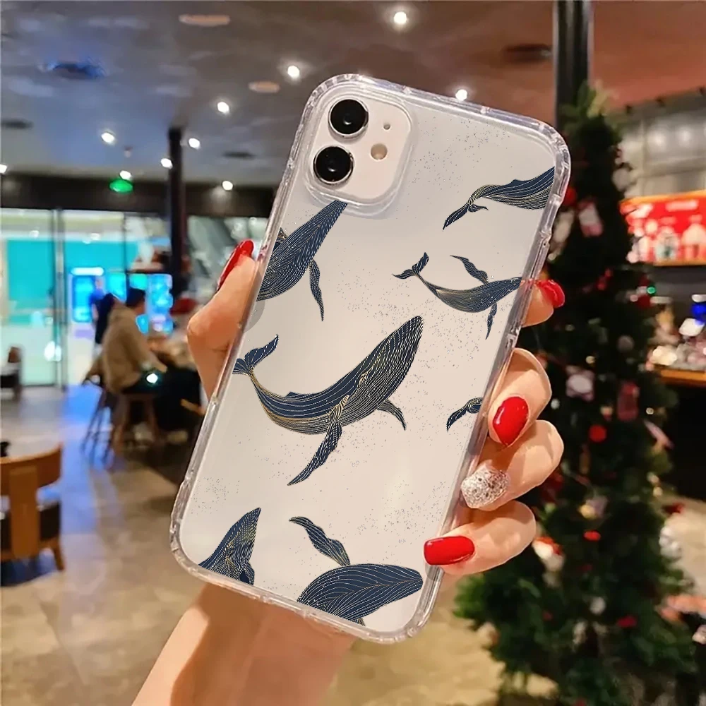 Blue Whale Pattern Clear Phone Case - Marine Art Style Soft Cover