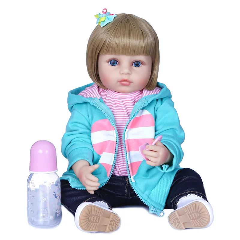 

NPK 55CM Soft and Full Body Silicone Reborn Toddler Girl Doll lifelike Newborn Baby premie Doll Can Bathe Toys Gift