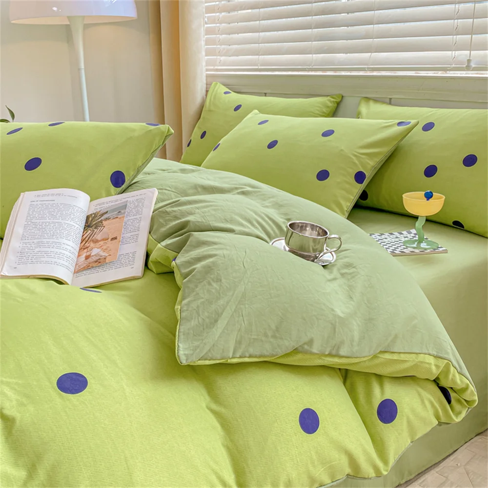 

Wash Pad Fresh Green Polka Dots Bedding Set Soft Duvet Cover for Kids and Adults Pillowcase Home Textiles Four-Piece Bedding Set