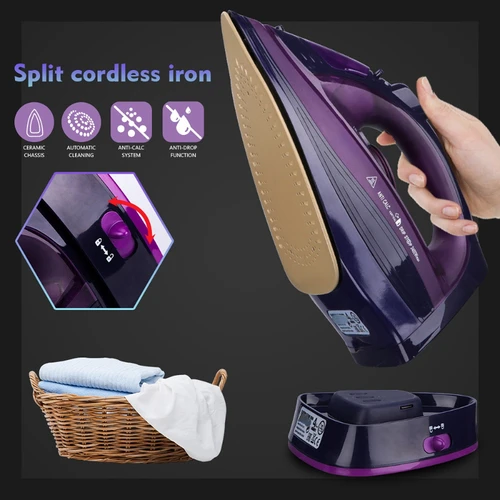 핸드헬드 무선 스팀 다리미, 5 단계 속도 조절 다림질 기계 휴대용 세라믹 바닥 플레이트 2400W 유럽 표준 5