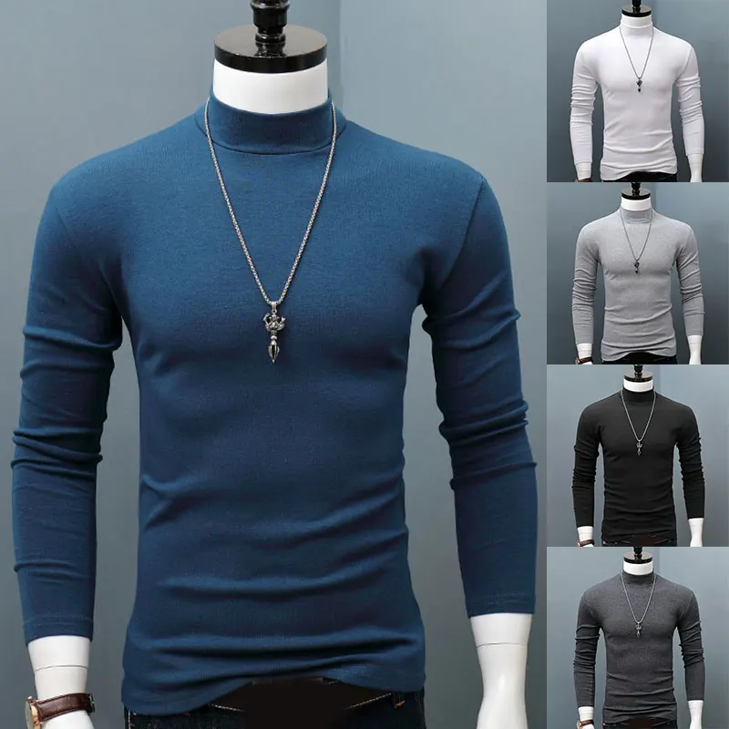 

Half Turtleneck Men Sweaters Solid Color Slim Pullover Long Sleeve Shirt Tops Stretch Fall/winter Bottoming Shirt Man Sweater