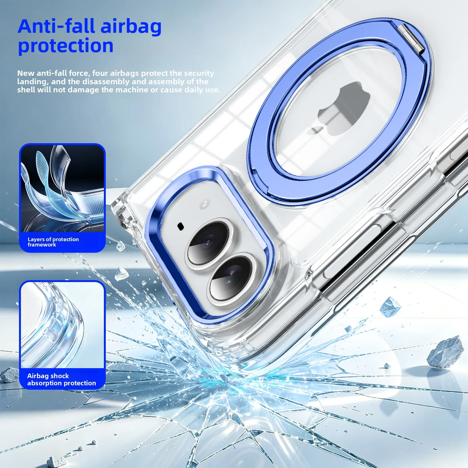 360 Rotating Magnetic Kickstand Clear Shockproof Phone Case with Magsafe Compatibility