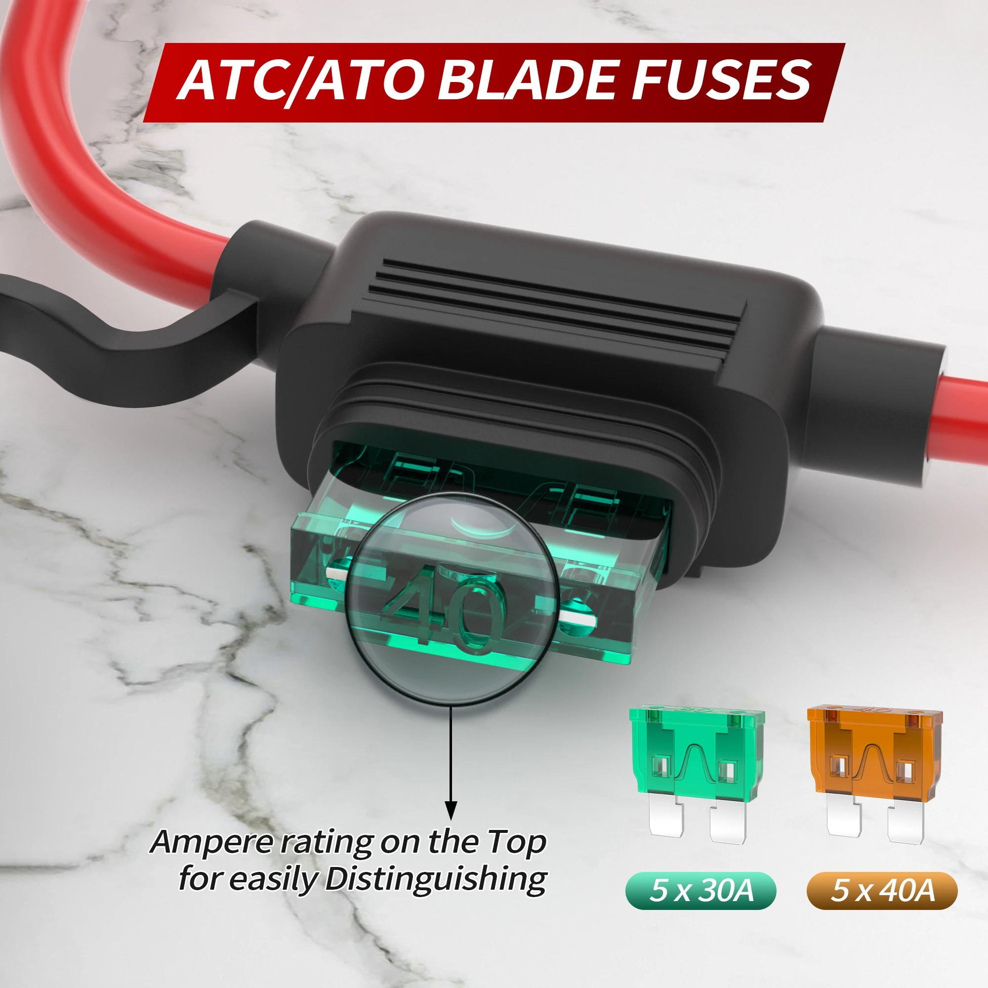 Fuse Holder 5PCS 18 Gauge Inline 12V ATO/ATC Waterproof With 30 Amp 40 Amp For Marine Car