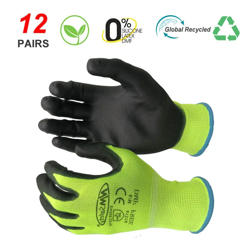 NMSafety 12 Pairs Security Protective Work Gloves For Woman Garden Safety Dipped Palm Gloves