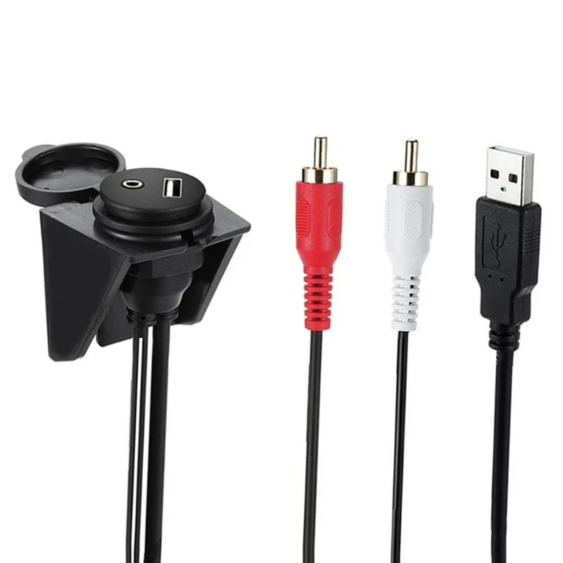 USB 2.0 &2 RCA Car Mount Flush Cable,Dashboard Flush Mount Car Lead Mounting Panel for Boat and Motorcycle Boat Dash Flu