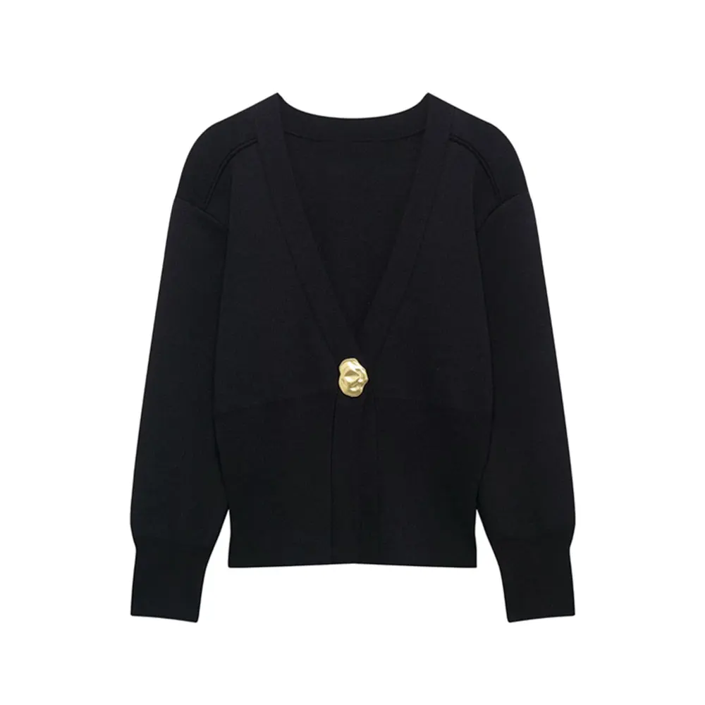 Description Picture 6 of itemTRZA Women Fashion Front Gold Button Knit Cardigan Sweater V Neck Long Sleeve Female Outerwear Chic Tops
