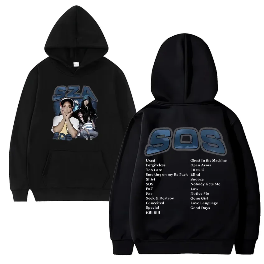 Singer Sza Music Album Sos Printed Hoodie Men Women vintage Hip Hop streetwear Fleece Long sleeve Unisex pullover Sweatshirt