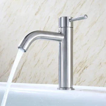 Stainless Steel Silver Single Cold Sink Faucet Counter Basin Faucet Sink Faucet Single Handle For Kitchen Bathroom Family Hotel 1