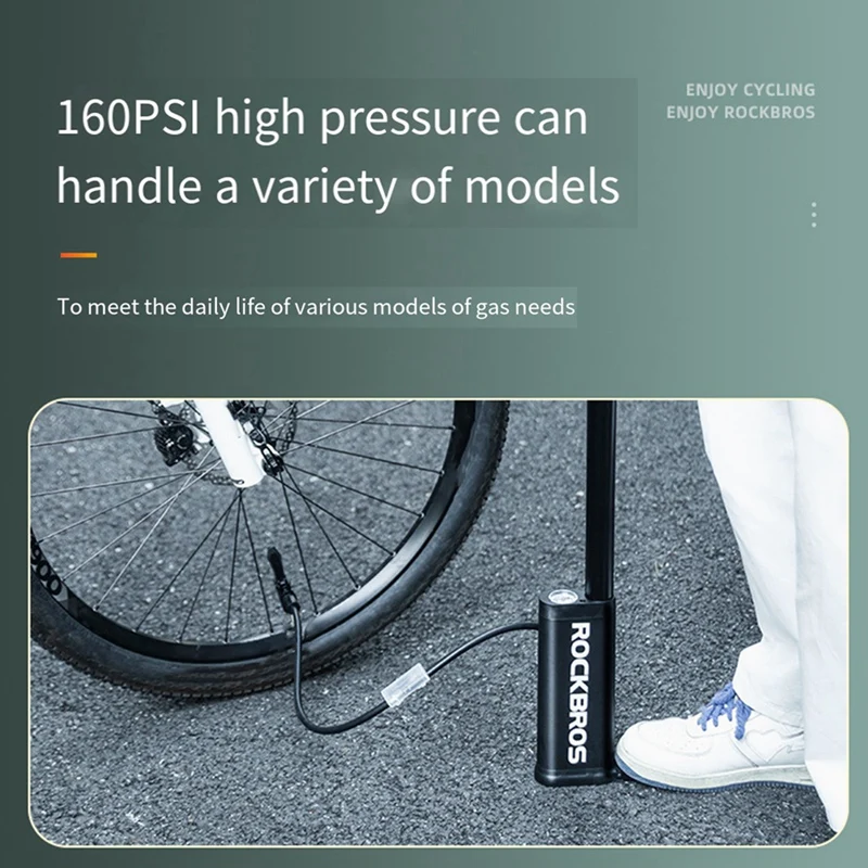 ROCKBROS 1 Piece Bike Pump 160PSI High Pressure Bicycle Pump FV/AV Freeze-Resistant Accessories Black