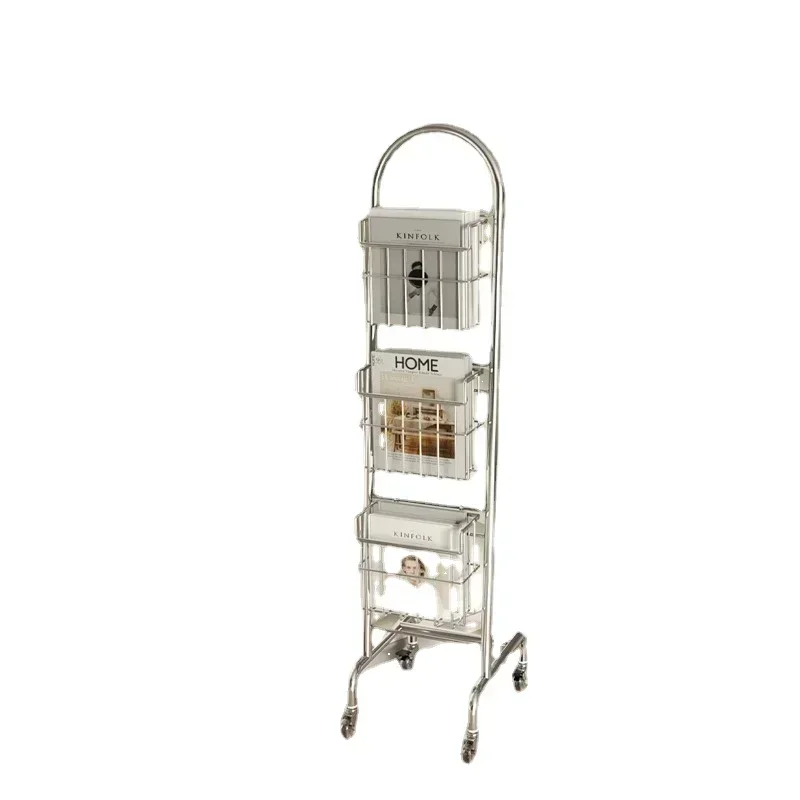 Antique Style Magazine Rack, Multi-Layer Display, Newspaper Stand, Carbon Steel Storage, Book Shelf for Flexible Use