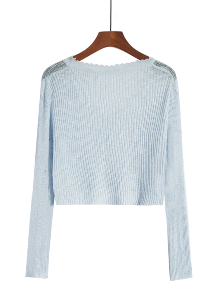 Women Cardigans Long Sleeve Knitted Outerwear Solid Thin Spring Short Sweaters V-neck Knitwears Korean Fashion Cardigans 2026 - 5