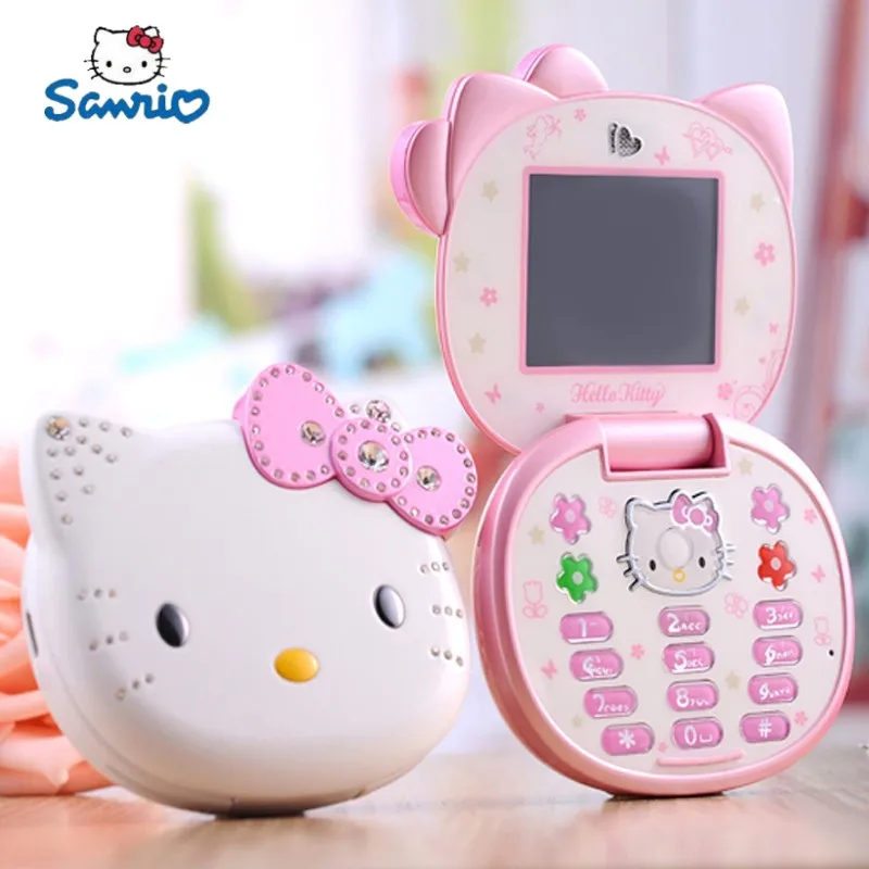 

2023 New Kawaii Sanrioed Hello Kitty Flip Phone Cartoon Cute Taiml Mini Phone Gifts for Girls Toys