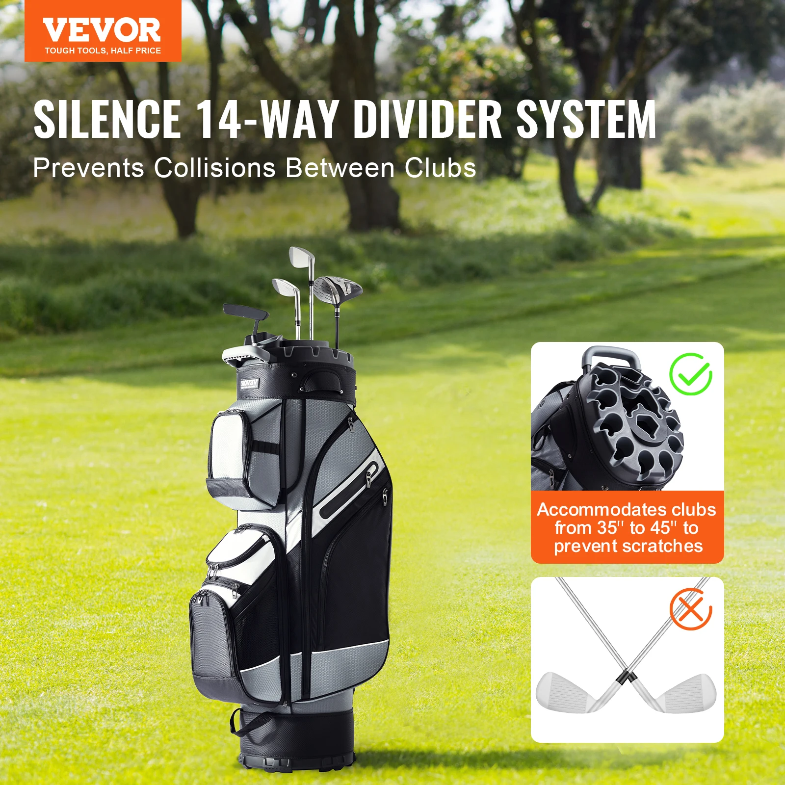 VEVOR Golf Cart Bag with 14 Way Organizer Divider Top 13 Pockets Cart Bag Durable Golf Bags with Handles & Dust Cover & Straps