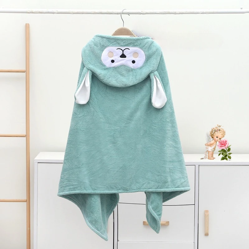 Coral fleece bath towel cartoon children hooded air conditioning blanket cape beach towel