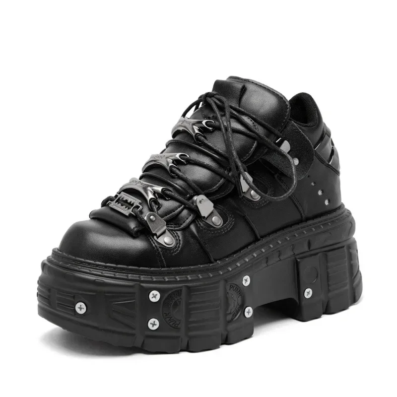 Punk Style Women Black Shoes Rock Metal Decor Lace-up Heel Height Platform Shoes Gothic Man Sneakers Women Ankle Boots 2025 New - AliExpress 