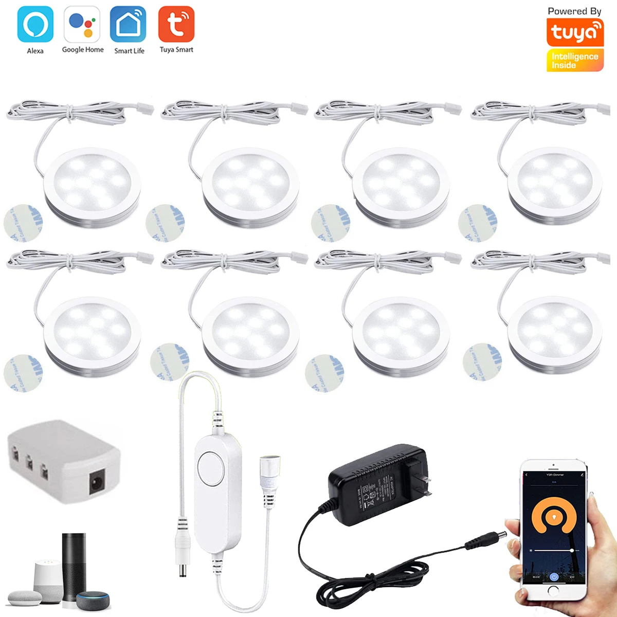 LUXSWAY Luces LED de disco para grifo, mini luces de empuje a pilas,  iluminación LED debajo del gabinete, luces adhesivas, luces nocturnas de  armario