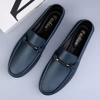 Luxury Mens Genuine Leather Shoes New Casual Shoes Men Blue Business Men Slip-on Shoes All-Match Loafers Handmade Driving Flats