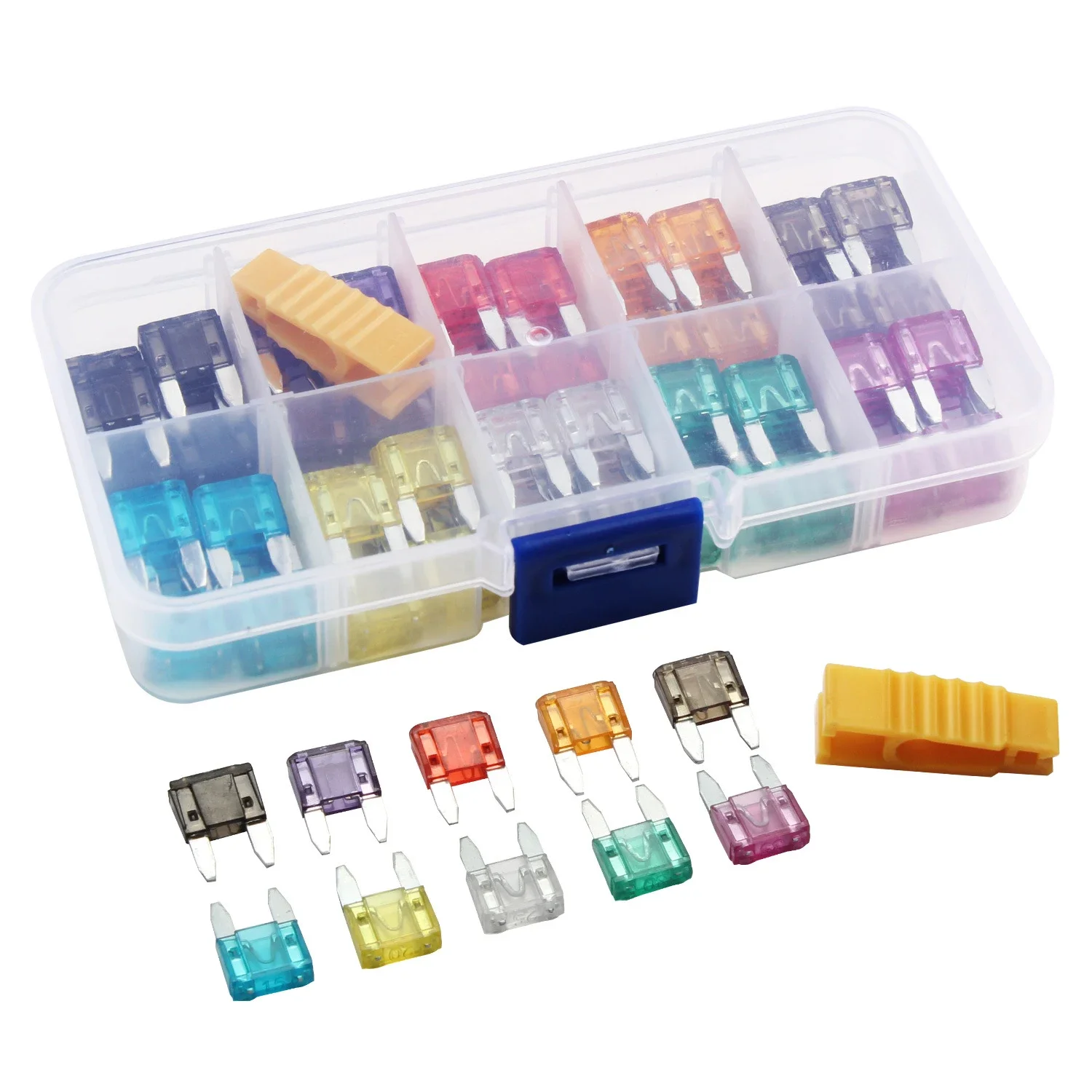 120/100pcs Car Fuse Small Size Mini Medium Standard Blade Assortment Set Auto Truck 5A 10A 15A 20A 25A 30A AMP Fuse Plastic Box car fuses kit,circuit adapters and fuse set