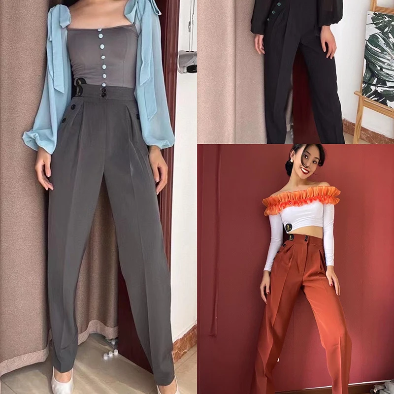 

2023 Latin Dance Pants For Women High Waisted Modern Pants Chacha Rumba Tango Dress Adult Latin Performance Costumes DN15499