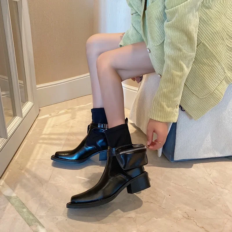 

English style bag square toe short tube thick heeled short boots