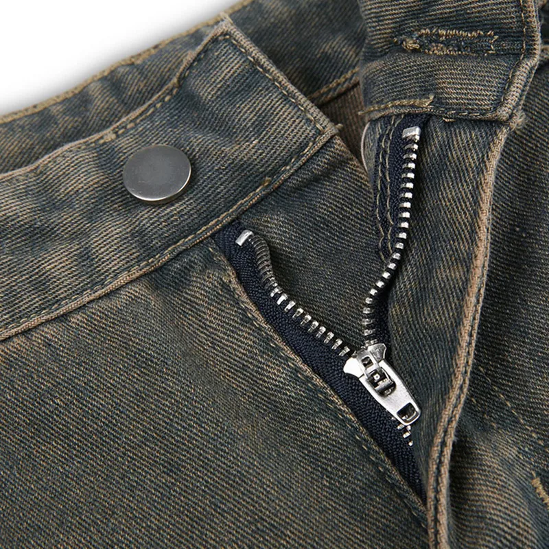 Women Vintage Denim Pants Spring Autumn Clothes Retro Letter Print Wide Leg Jeans with Pockets Female Clothing Streetwear