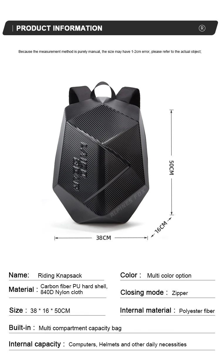 ABS Hard Shell Motorcycle Backpack Waterproof Carbon Fiber