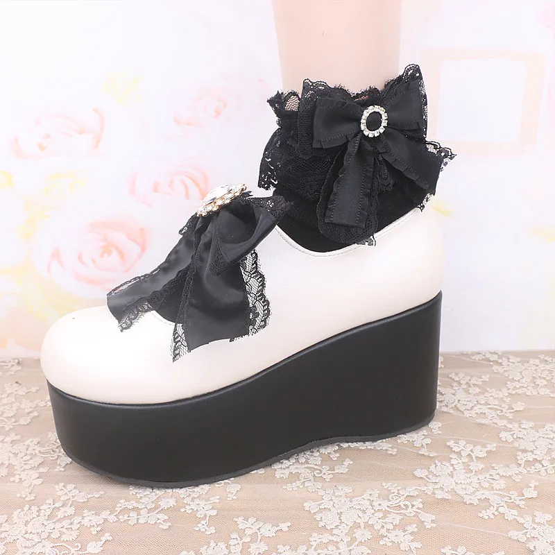 2023 New Beads Japanese Style Sweet and Cute Lace Socks Bow Rhinestone Buckle Socks for Women Fashion Soft Girl Socks