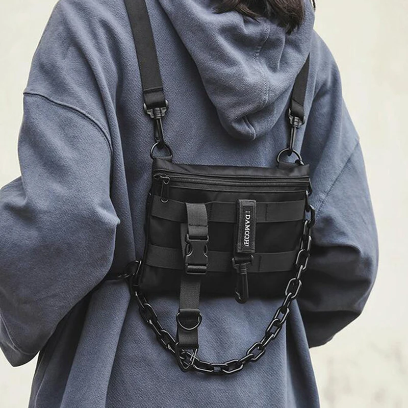 

Functional Tactical Chest Bag For Men Fashion Bullet Hip Hop Vest Streetwear Bag Waist Pack female Black Wild Chest Rig Bag