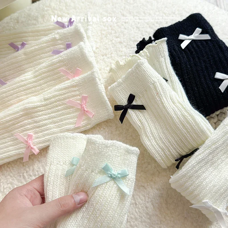 Children Leg Warmers Kids Autumn Warm Leg Warmers Girls Sweet Ballet Bow Knitted Yarn Sock Winter Fashion Children Cute Pile Sock Legwarmers