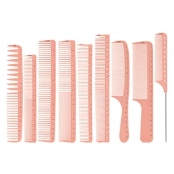 Barber & Stylist Hairdressing Comb Set - 9-Piece Anti-static Detangler and Haircare Tools (Pink)