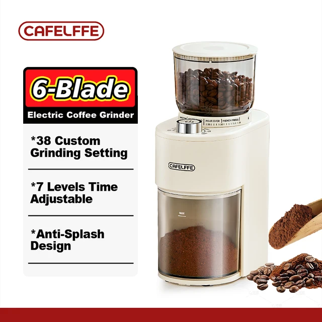 Cafelffe Anti-static Coffee Grinder Adjustable Burr Mill with 38 Grind Settings Electric Coffee Bean Grinder for Espresso,220V 1
