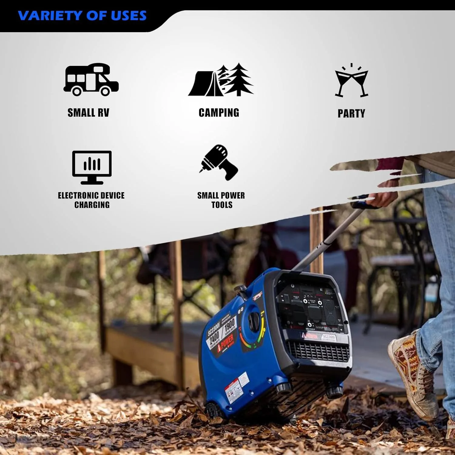 Portable Inverter Generator, 2400W Ultra-Quiet Powered By Yamaha Engine RV Ready, EPA & CARB Compliant, Ultra Lightweight