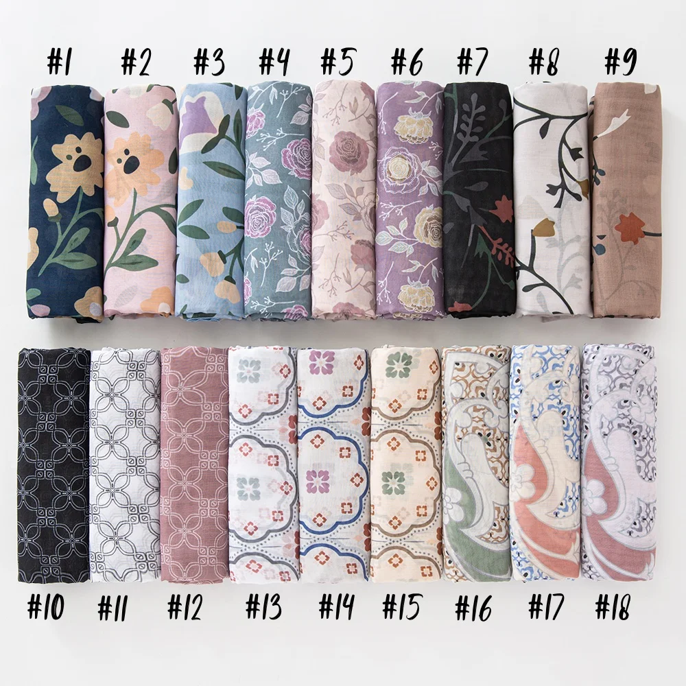 51 Color Turkey Square Flower Print Hijab Voile Soft Headscarf Premium Cotton Voile Soft Muslim Handkerchief Scarf 2