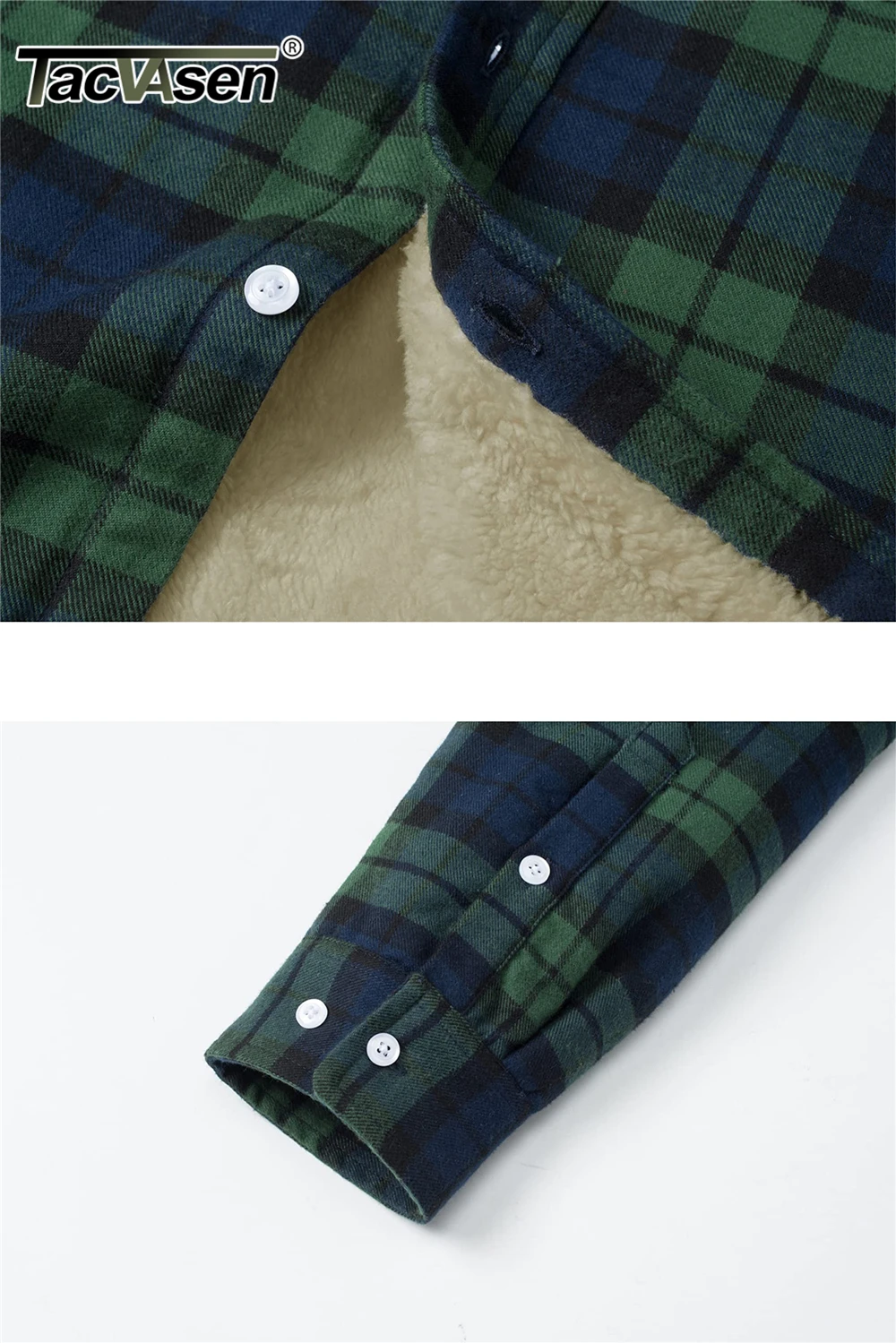 TACVASEN Fleece Lining Jackets Mens Flannel Cotton Jackets Plaid Casual Button Down Cargo Work Coats Thicken Outwear Man Tops 6