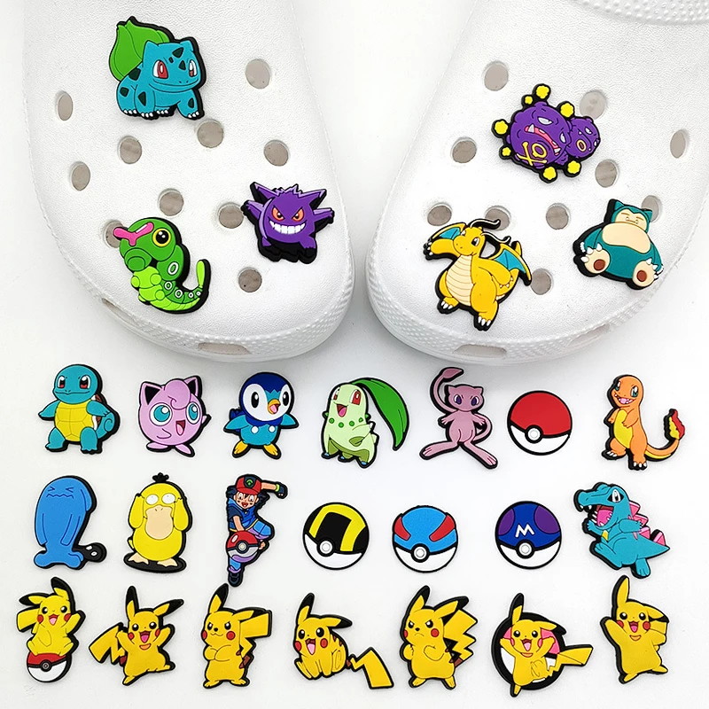 Pokemon Series Shoe Charms for Clogs Bubble Slides Sandals PVC Shoe Decorations Accessories Pikachu Mewtwo Shoe Accessories