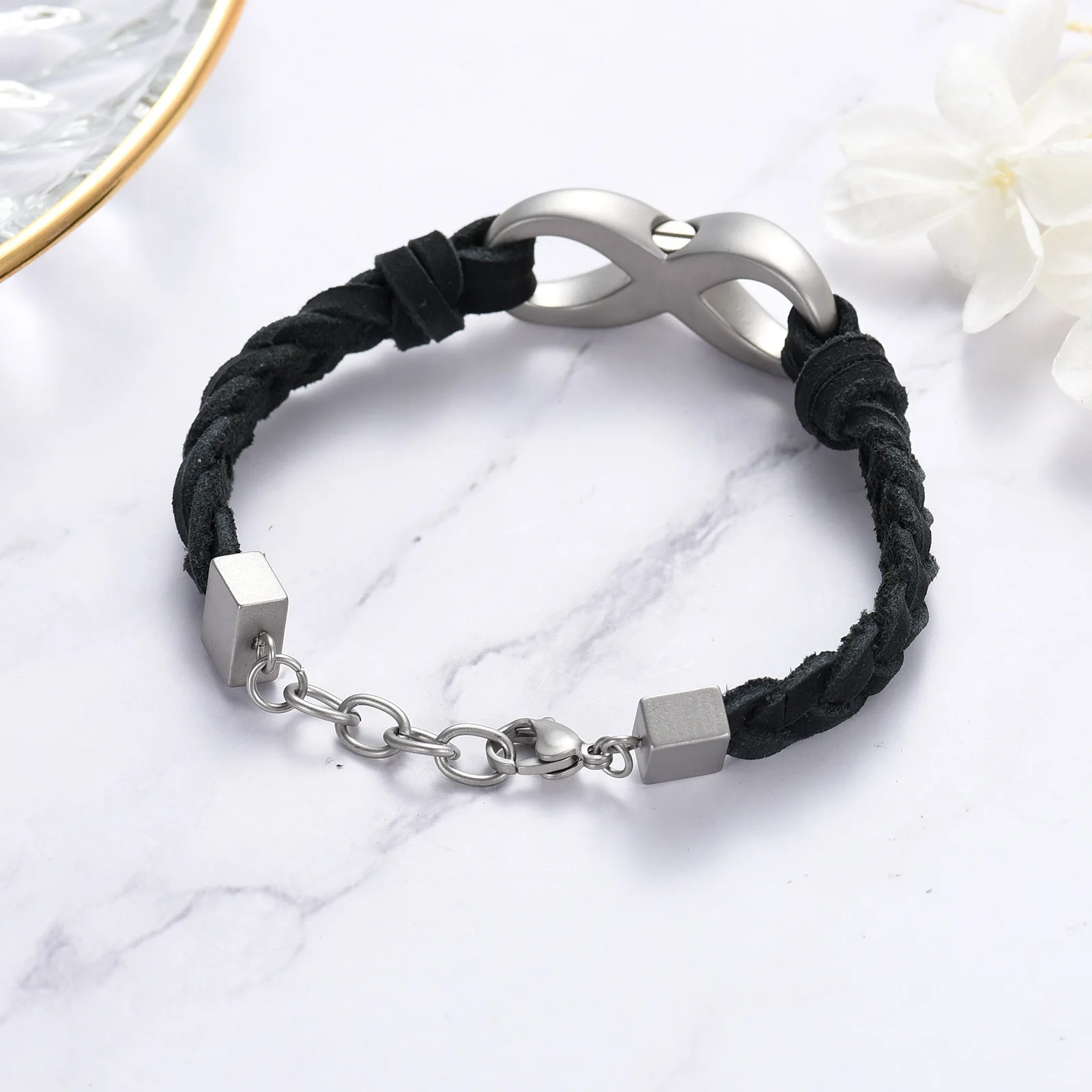BowKnot Small Urns Cremation Bangle For Ashes Leather Braided Men Keepsake Urn Bracelet Memorial Jewelry