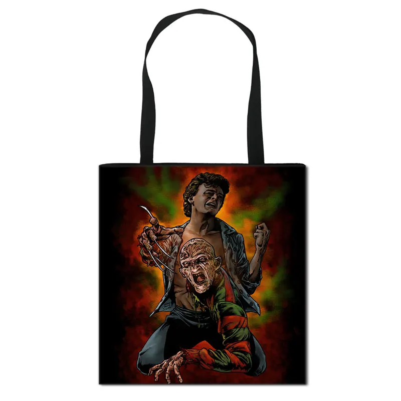 Horror Character Freddy Jason Chucky Print Female Shopping Bag Canvas Tote Bag Women Shoulder Fashion Bags Shopper  Book Bag 
