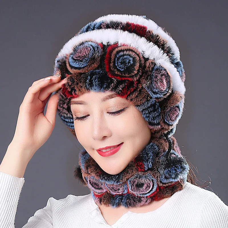 

Fur hat Korean version Winter women's warm scarf mother Middle-aged thickened Rex rabbit fur hat children autumn and winter