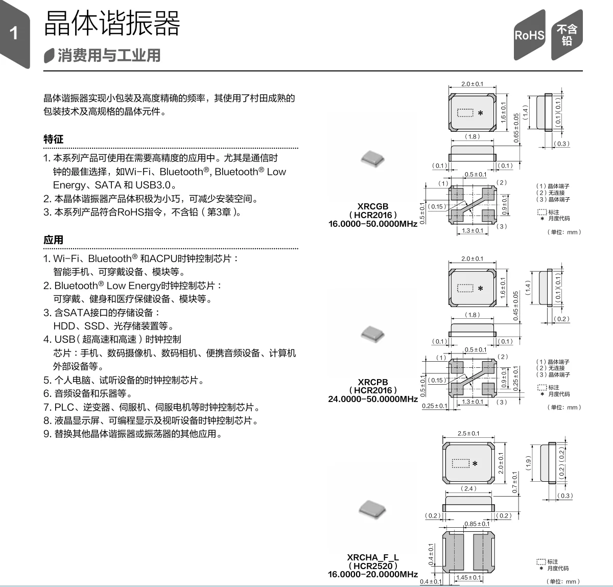 XRCGB25M000F3A00R0 25MHz ±35ppm 6pF SMD2016-4P
