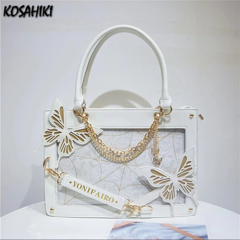 Borsa a mano trasparente donna y2k lolita catena farfalla chic_voghion.com