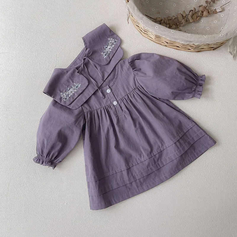 

Autumn Baby Dresses Purple A Line Dress Removable Collar Girls Clothes Princess Dress First Birthday Girl Party