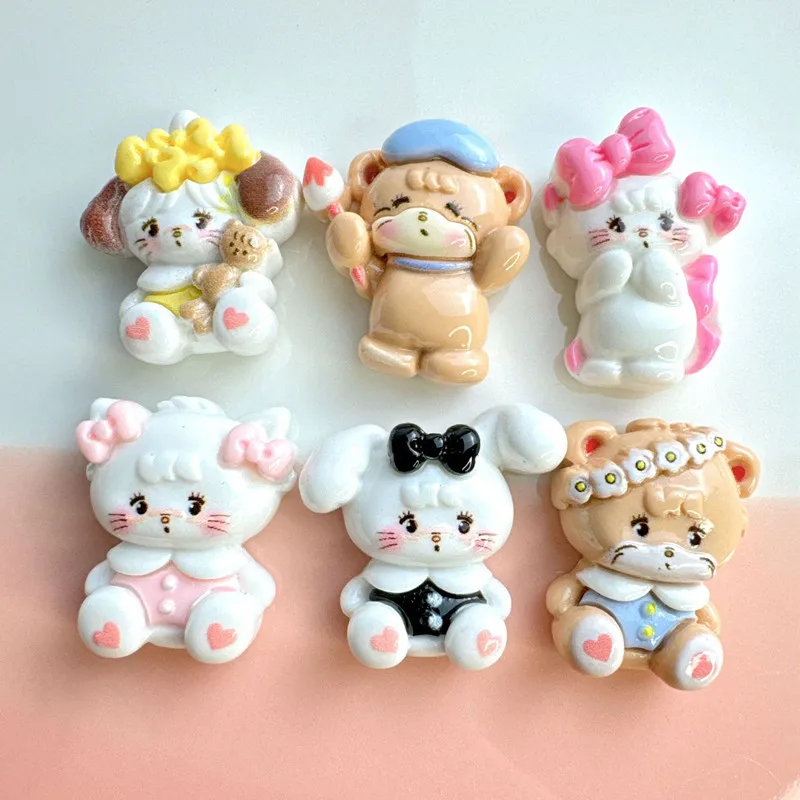 

10Pcs Kawaii Cartoon Kitten Resin DIY Shoes Hat Icebox Barrette Mobile Phone Case Scrapbook Cream Glue Flat Back Resin