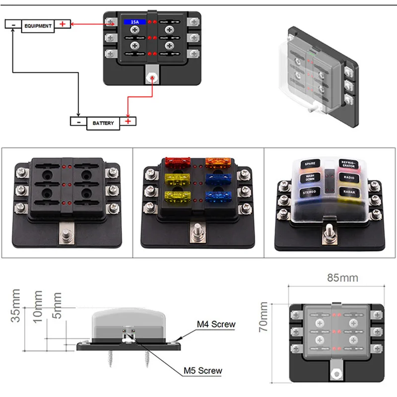 Universal 12V 24V Way Car Blade Fuse Box Terminal Block Auto Fuse Holder  Box Marine Auto Fuse Connector Switch With LED Light